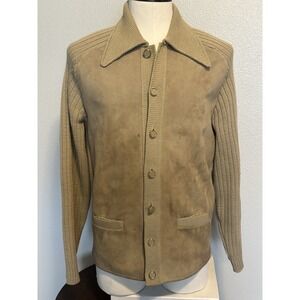 TUNDRA CANADA Vintage Virgin Wool Button Cardigan Sweater Mens M/L Suede Panel